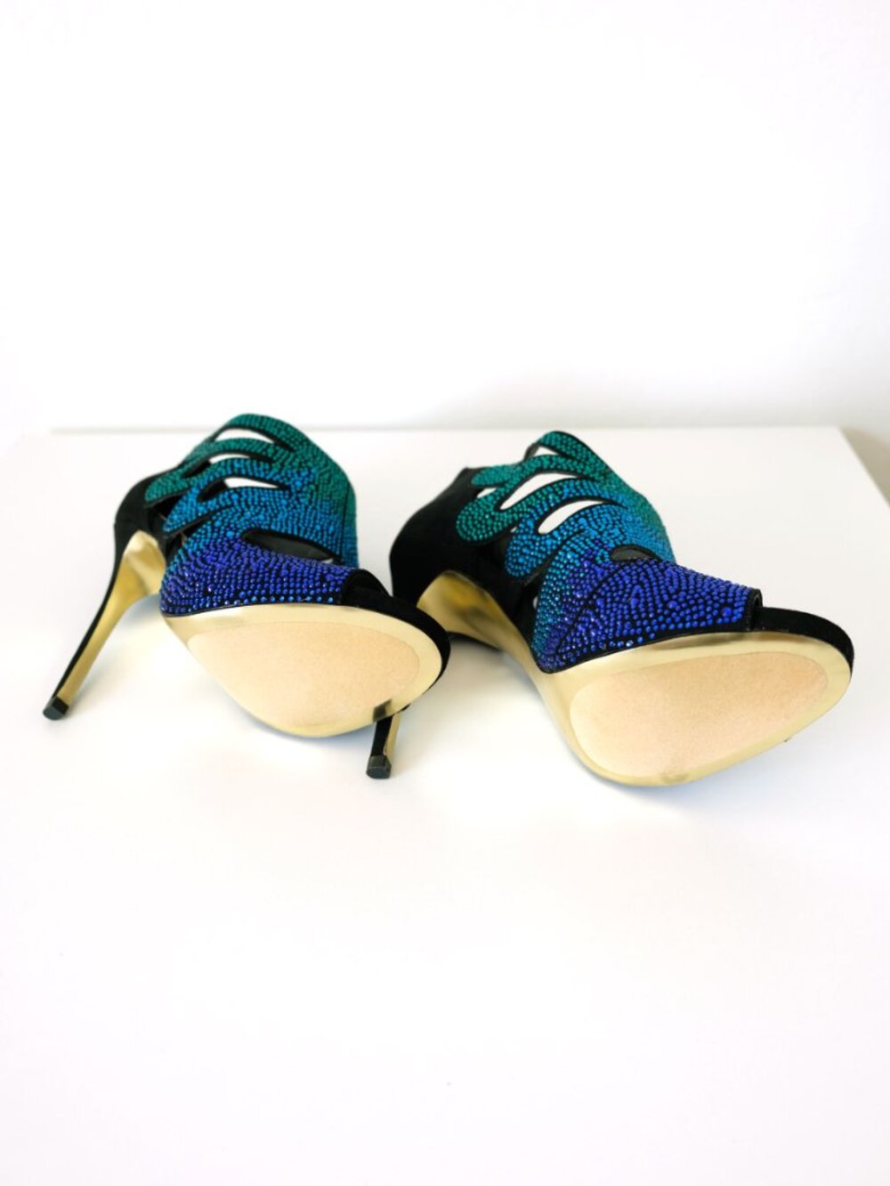 Betsey Johnson Nakkita Stiletto, Black with Sapphire-Emerald Ombré Rhinestones - Picture 6 of 9